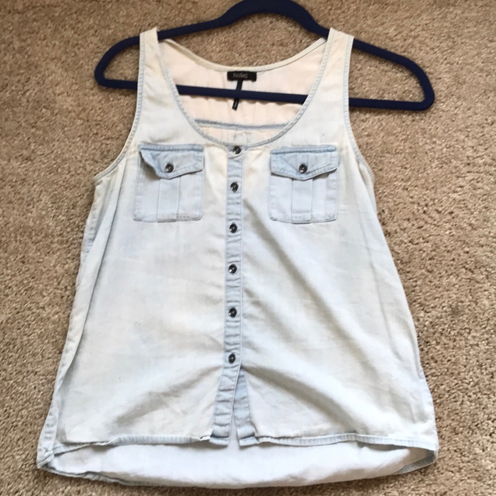 Distressed denim tank top